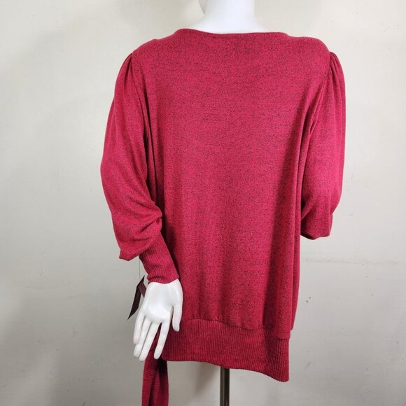 I.N.Studio Womens Size 2 X Red Lightweight Sweater Plus Side Tie Crew Neck (23) - Picture 3 of 11